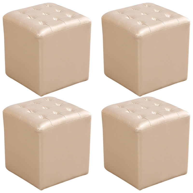 Mid-Century Modern Plain Boucle Square Pouf PU Leather Tufted Ottoman Footrest