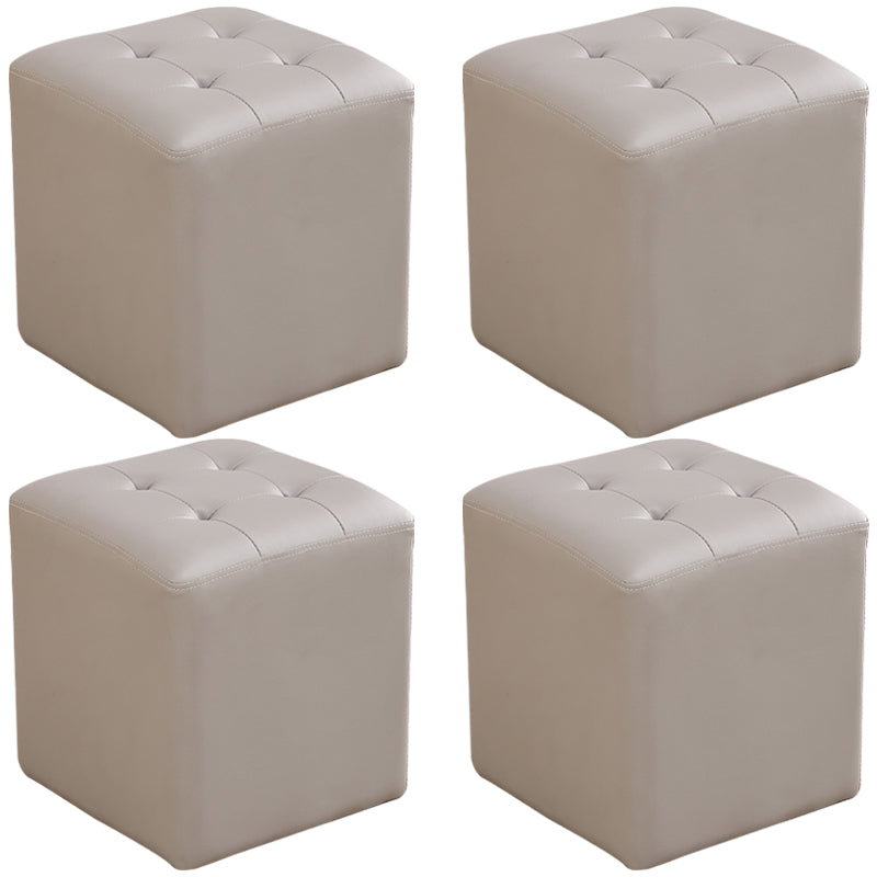 Mid-Century Modern Plain Boucle Square Pouf PU Leather Tufted Ottoman Footrest