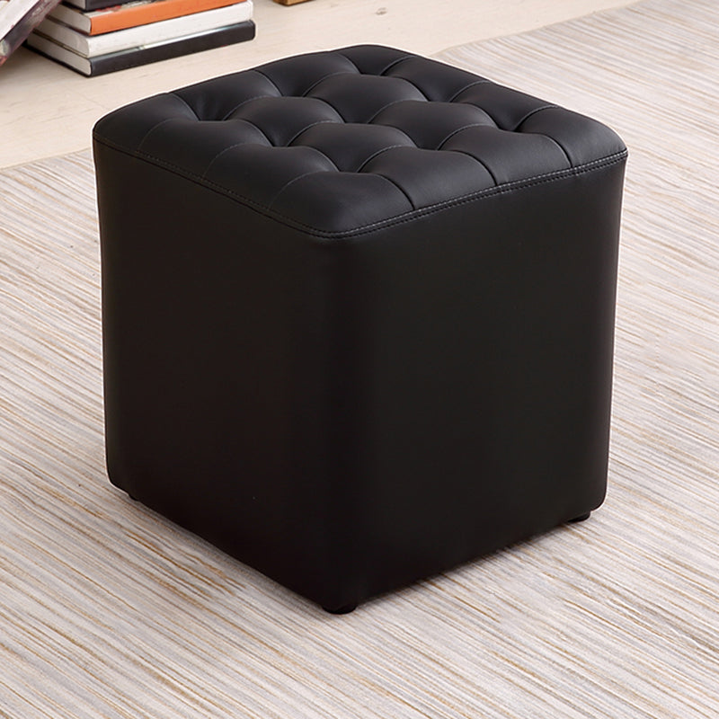 Mid-Century Modern Plain Boucle Square Pouf PU Leather Tufted Ottoman Footrest
