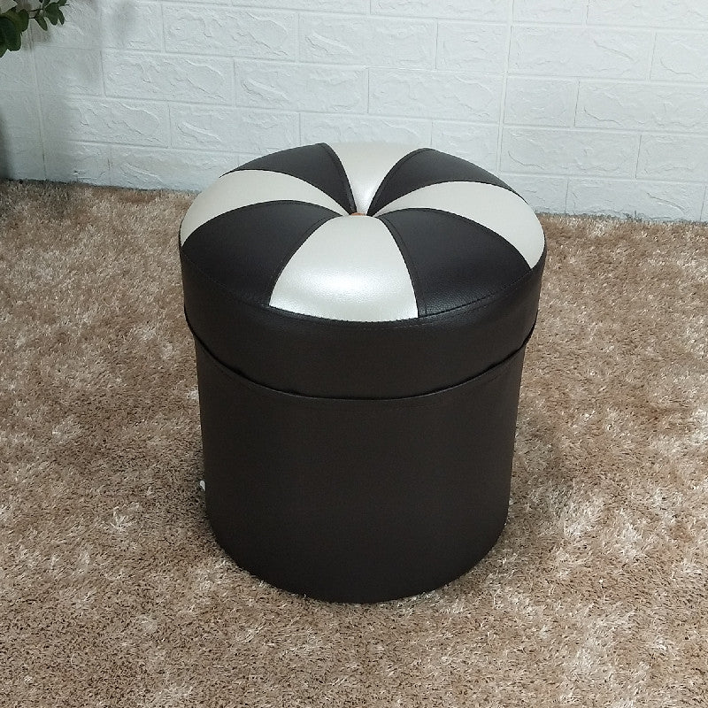 Minimalist Round Ottoman Contrast Panel Faux Leather Indoor Round Chair Ottoman
