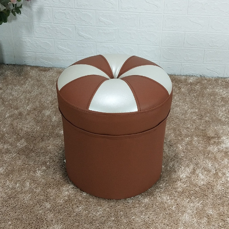 Minimalist Round Ottoman Contrast Panel Faux Leather Indoor Round Chair Ottoman