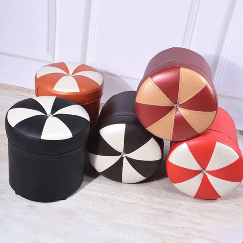 Minimalist Round Ottoman Contrast Panel Faux Leather Indoor Round Chair Ottoman