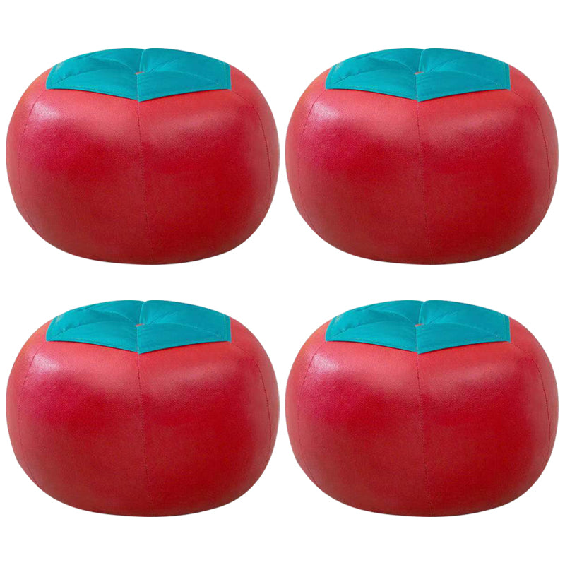 Water Resistant Standard Round Modern Red Leather Pouf for Living Room