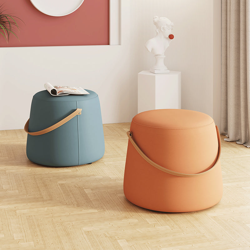 Stylish Round Ottoman Pure Color Faux Leather Water Resistant Standard Ottoman