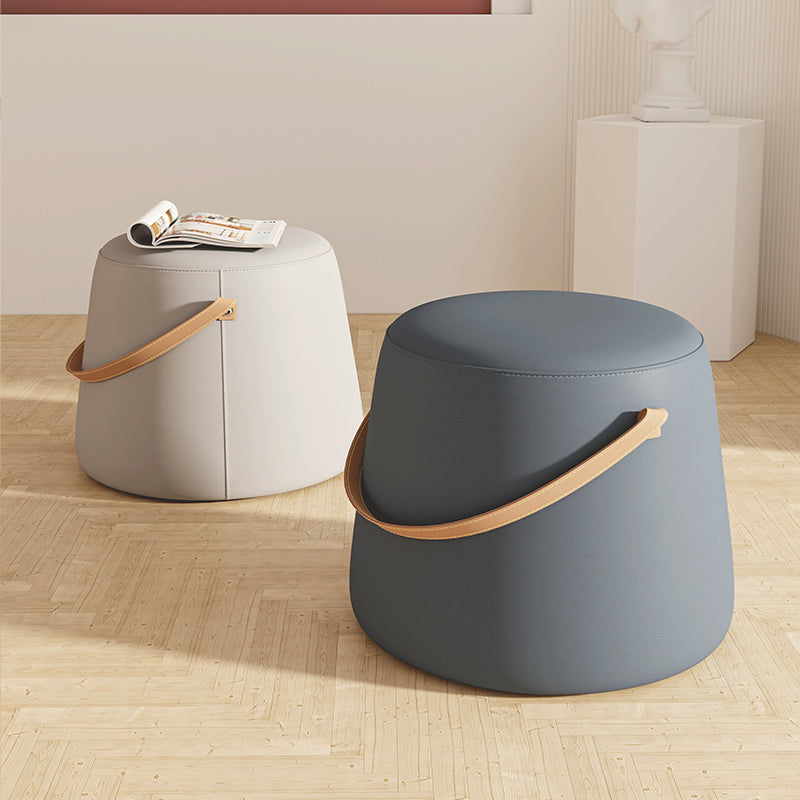 Stylish Round Ottoman Pure Color Faux Leather Water Resistant Standard Ottoman