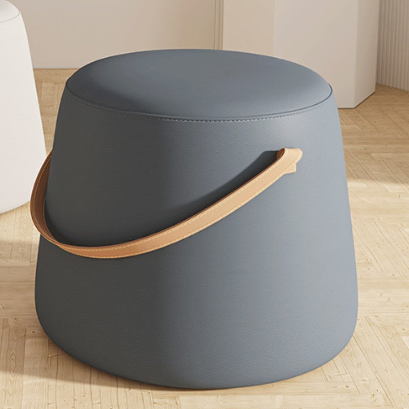 Stylish Round Ottoman Pure Color Faux Leather Water Resistant Standard Ottoman