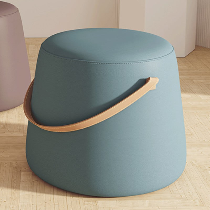 Stylish Round Ottoman Pure Color Faux Leather Water Resistant Standard Ottoman