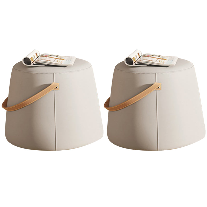 Stylish Round Ottoman Pure Color Faux Leather Water Resistant Standard Ottoman