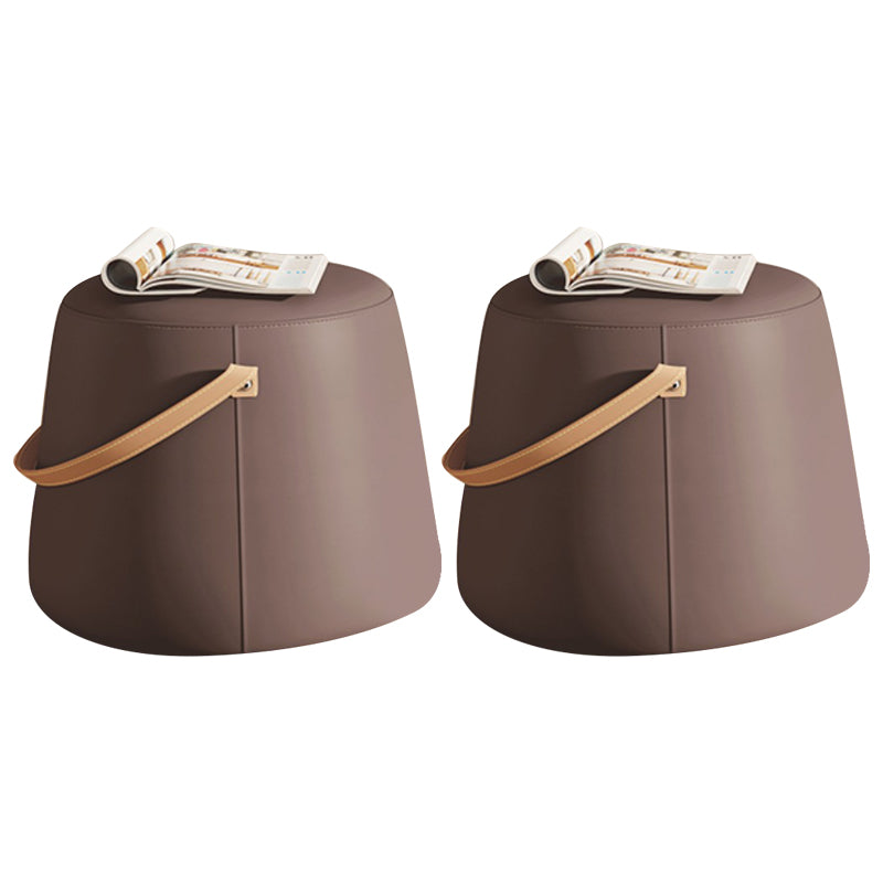 Stylish Round Ottoman Pure Color Faux Leather Water Resistant Standard Ottoman