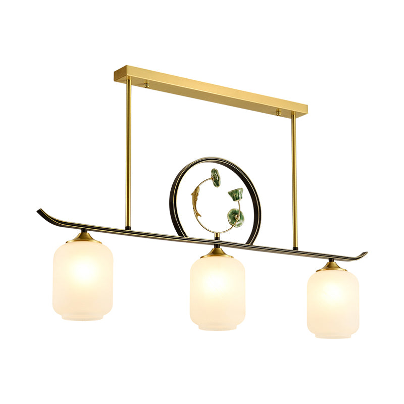 Modern Style Cylindrical Shape Island Lights White Glass 3-light Island Lighting in Gold