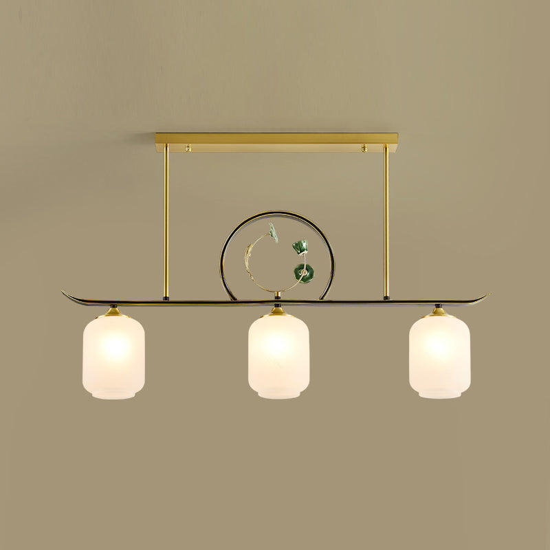 Modern Style Cylindrical Shape Island Lights White Glass 3-light Island Lighting in Gold