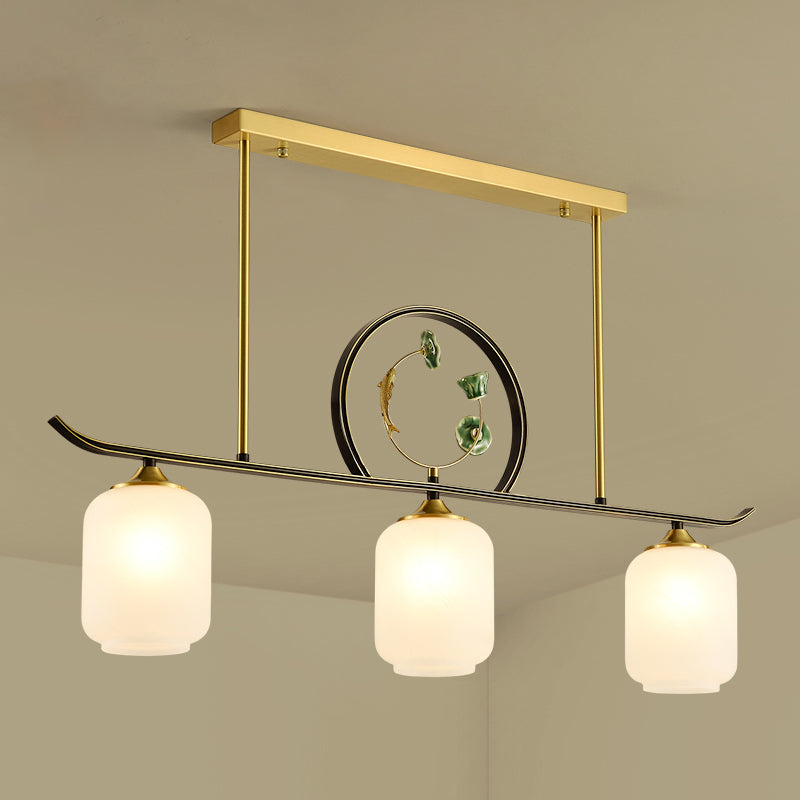 Modern Style Cylindrical Shape Island Lights White Glass 3-light Island Lighting in Gold