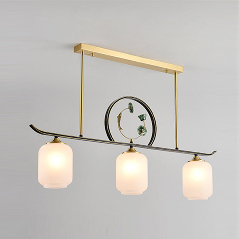 Modern Style Cylindrical Shape Island Lights White Glass 3-light Island Lighting in Gold