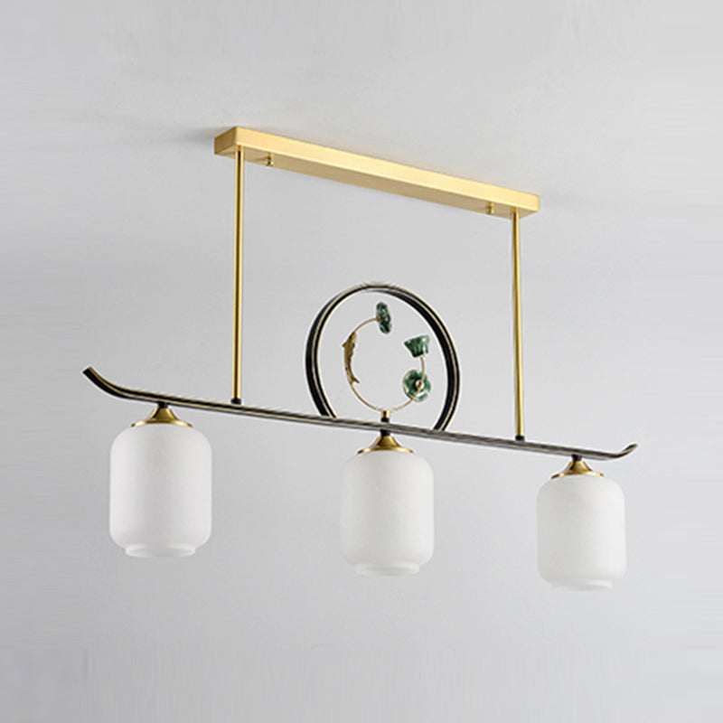 Modern Style Cylindrical Shape Island Lights White Glass 3-light Island Lighting in Gold