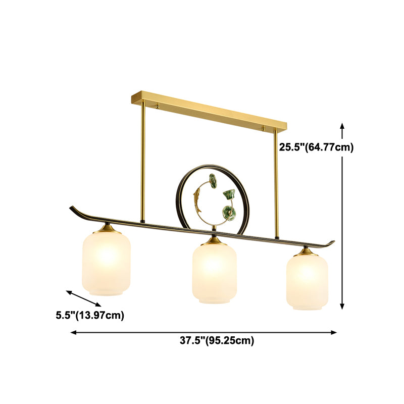 Modern Style Cylindrical Shape Island Lights White Glass 3-light Island Lighting in Gold
