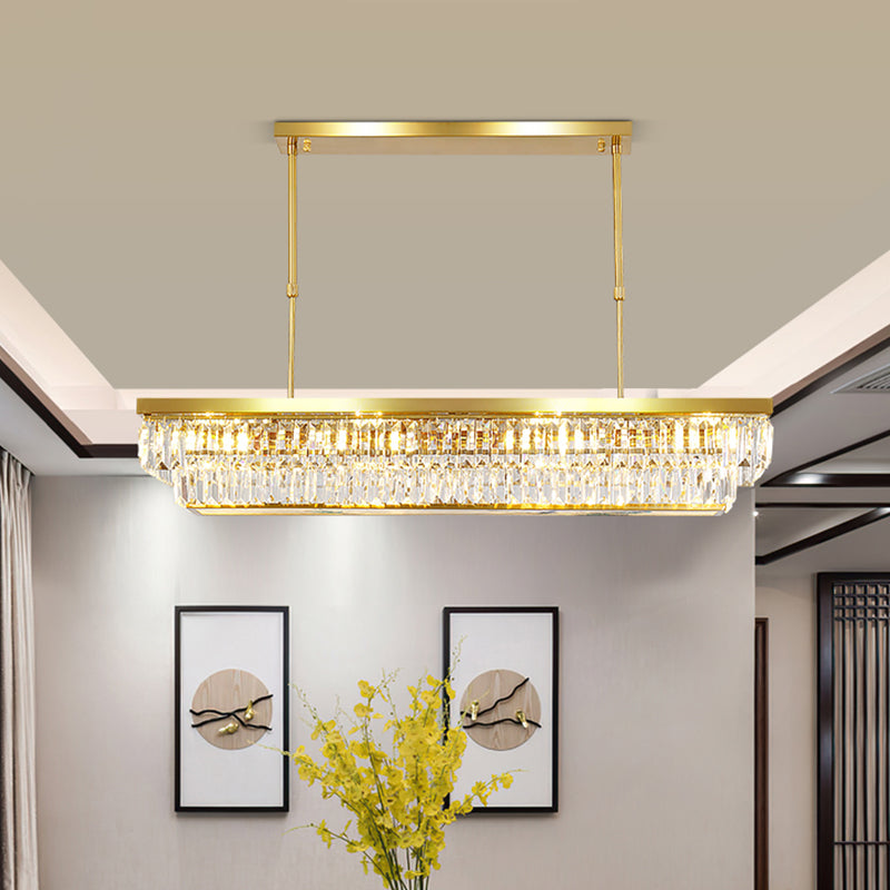 Contemporary Style Rectangle Shape Island Lights Crystal 4 Light Island Lighting in Gold