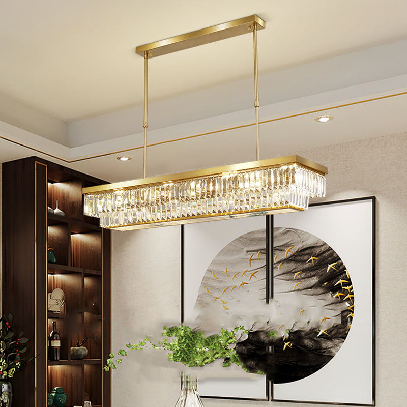 Contemporary Style Rectangle Shape Island Lights Crystal 4 Light Island Lighting in Gold