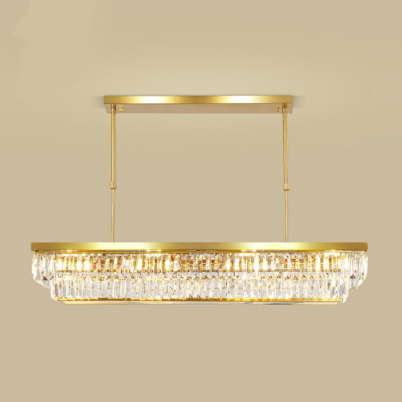 Contemporary Style Rectangle Shape Island Lights Crystal 4 Light Island Lighting in Gold