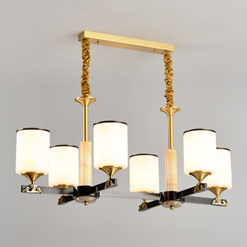Modern Style Cylindrical Shape Island Lights White Glass 6-light Pendant Lights in Gold