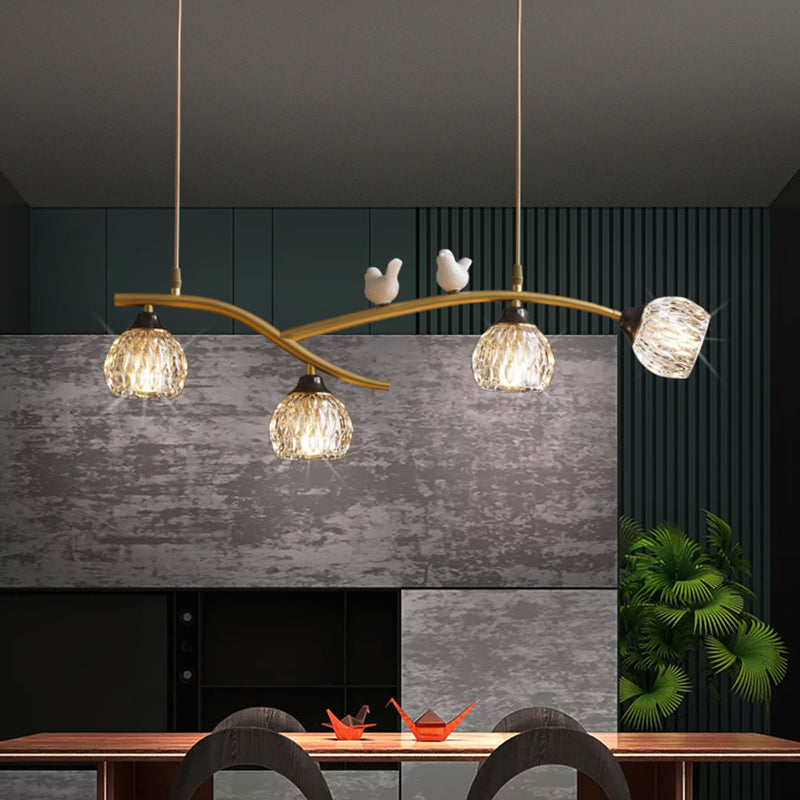 Contemporary Style Dome Shape Island Lights Crystal 4 Light Island Lighting in Black