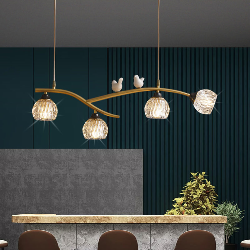 Contemporary Style Dome Shape Island Lights Crystal 4 Light Island Lighting in Black