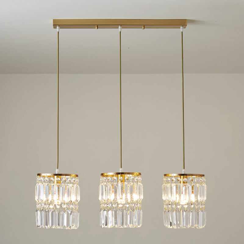 Contemporary Style Cylinder Shape Island Lights Crystal 3 Light Island Lighting in Gold