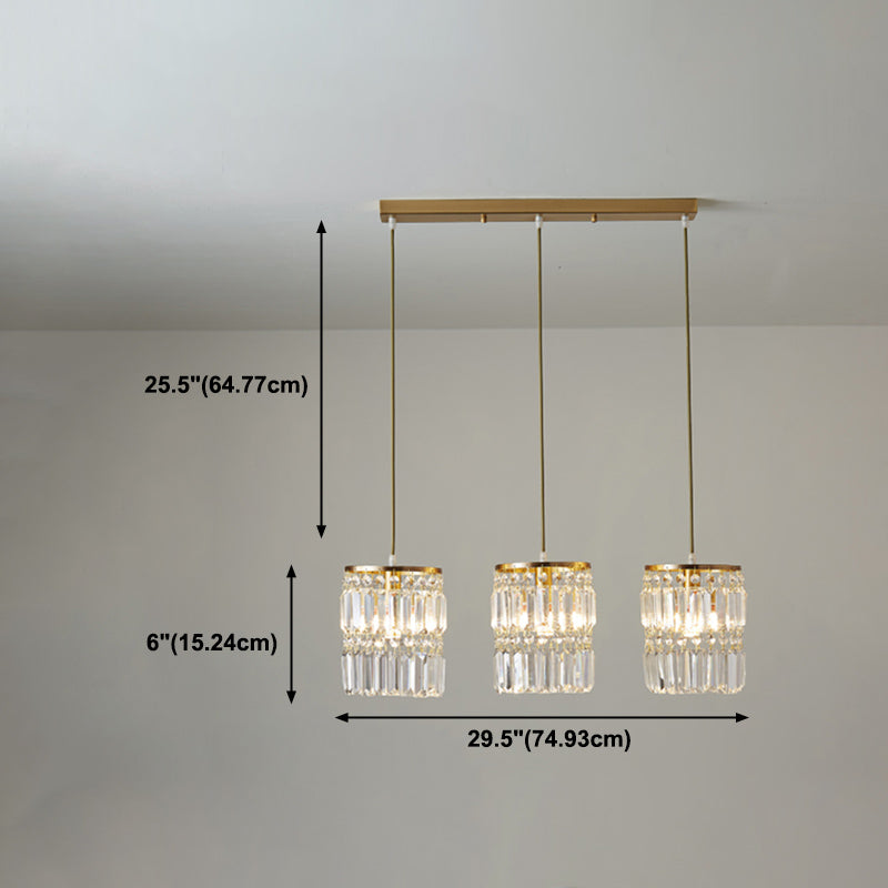 Contemporary Style Cylinder Shape Island Lights Crystal 3 Light Island Lighting in Gold