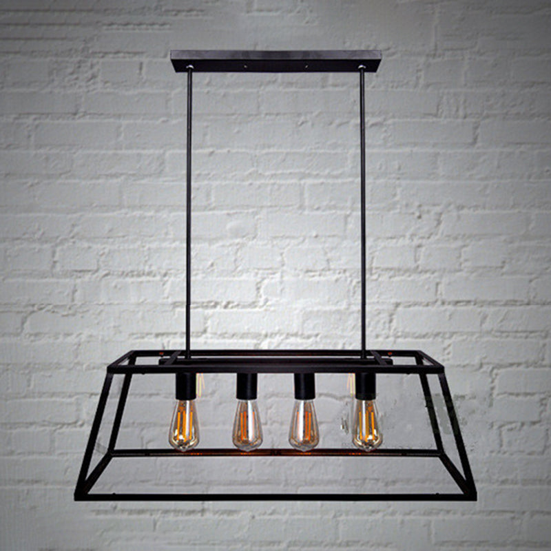 Industrial Glass Island Light Black 4 Lights Island Pendant for Restaurant