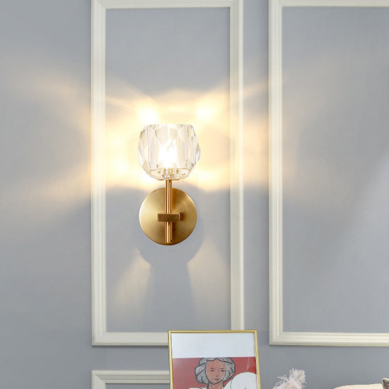 Nordic Style Metal Wall Light Geometric Gold Wall Sconce with Crystal for Bedroom