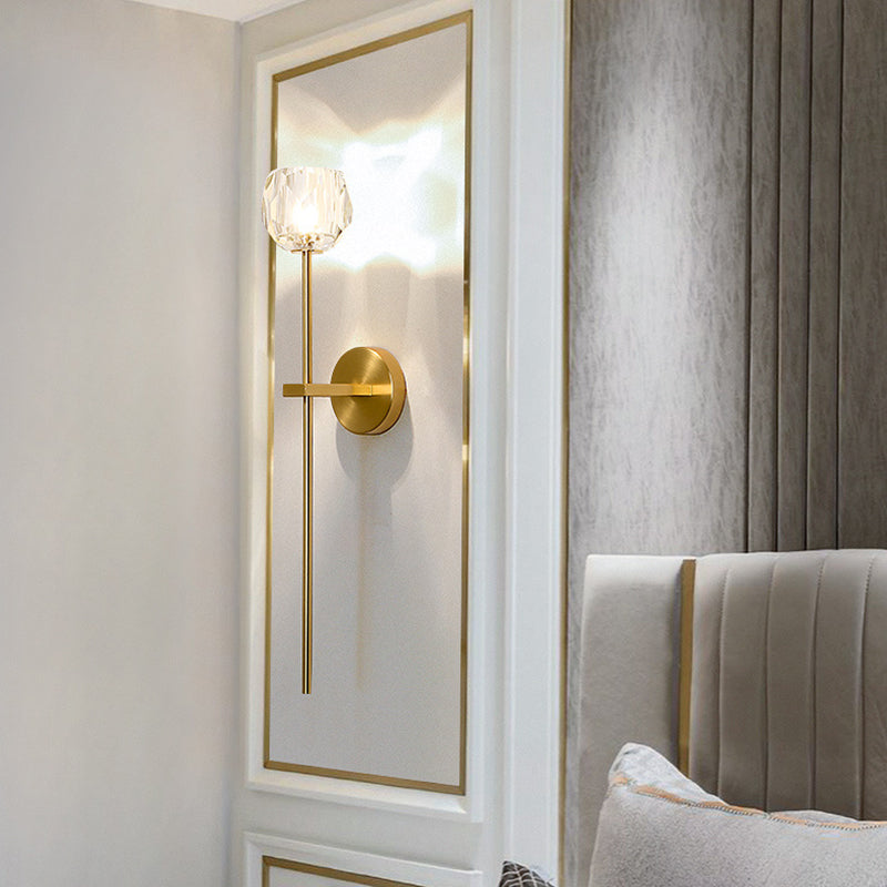 Nordic Style Metal Wall Light Geometric Gold Wall Sconce with Crystal for Bedroom