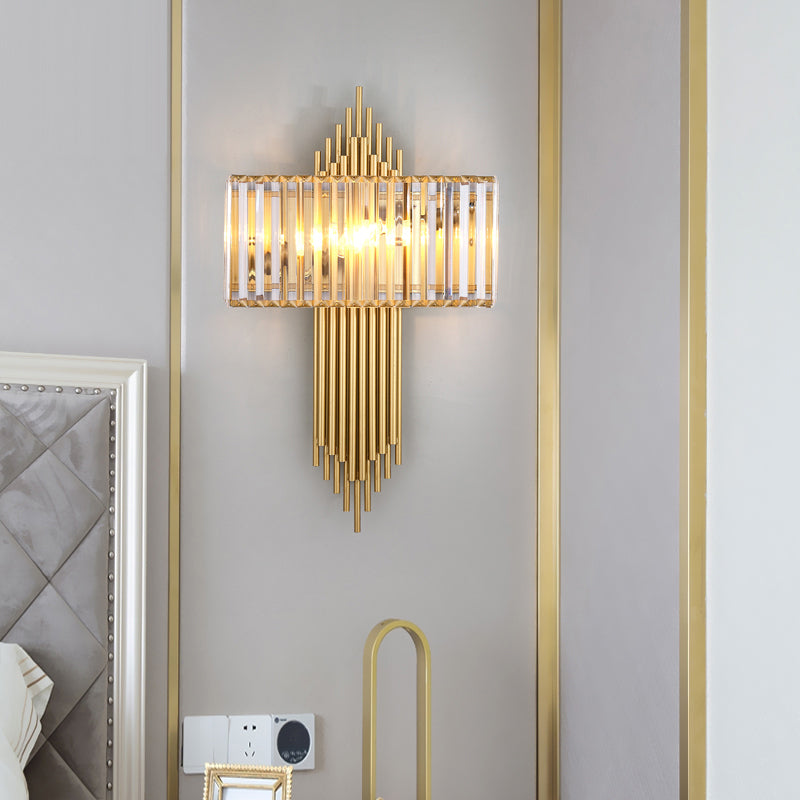 Unique Shade Crystal Wall Sconce Modern Style 2 Lights Wall Mounted Light in Gold