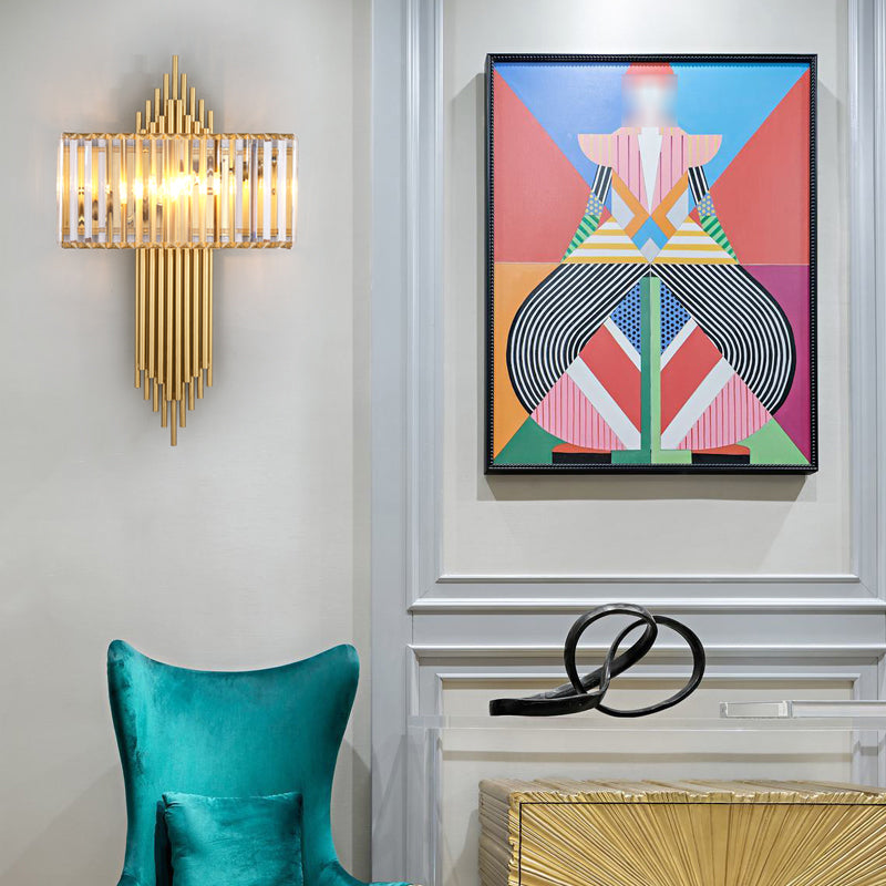 Unique Shade Crystal Wall Sconce Modern Style 2 Lights Wall Mounted Light in Gold