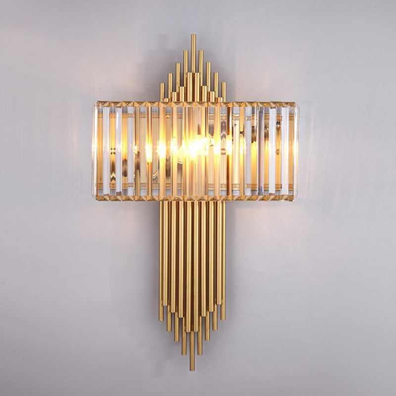 Unique Shade Crystal Wall Sconce Modern Style 2 Lights Wall Mounted Light in Gold