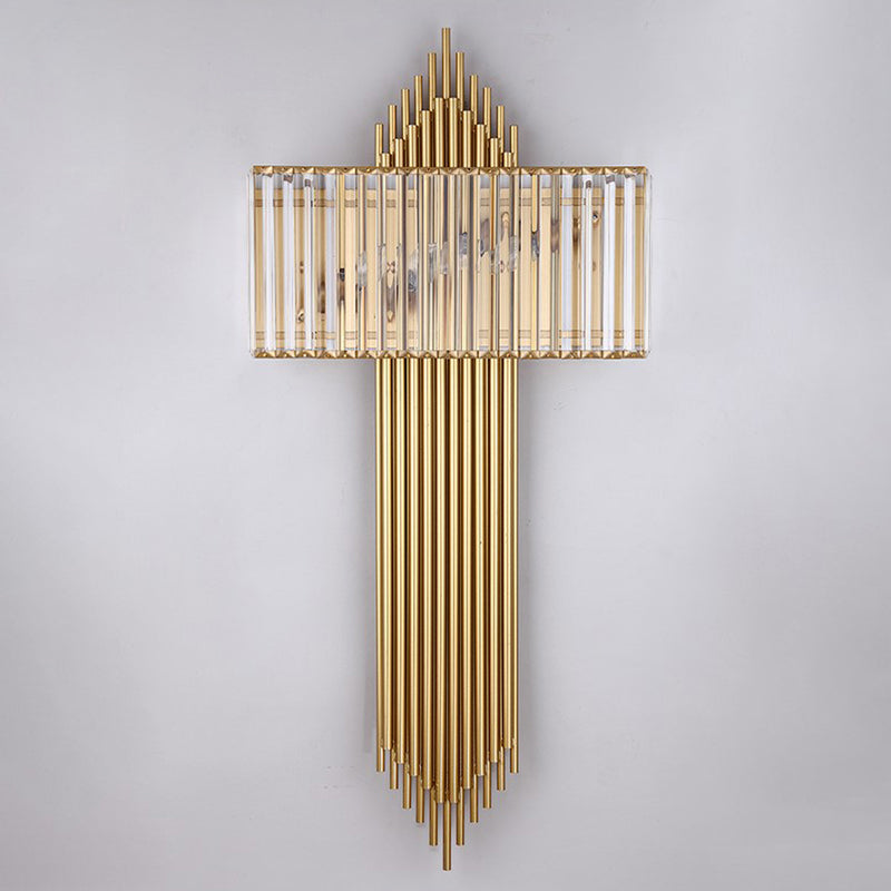 Unique Shade Crystal Wall Sconce Modern Style 2 Lights Wall Mounted Light in Gold