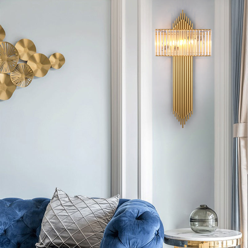 Unique Shade Crystal Wall Sconce Modern Style 2 Lights Wall Mounted Light in Gold