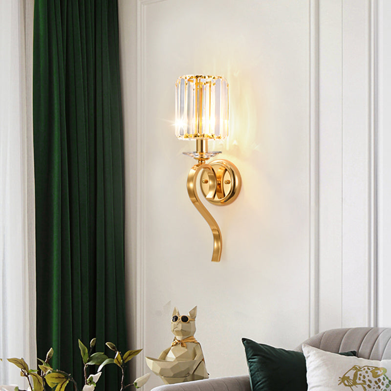 Half Cylinder Shade Crystal Wall Sconce Modern Style 1 Light Wall Mounted Light in Gold