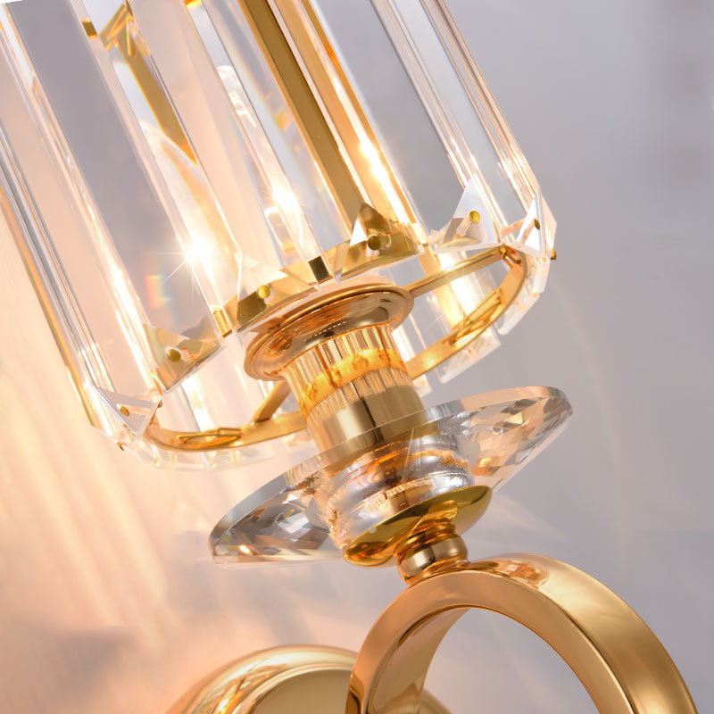 Half Cylinder Shade Crystal Wall Sconce Modern Style 1 Light Wall Mounted Light in Gold