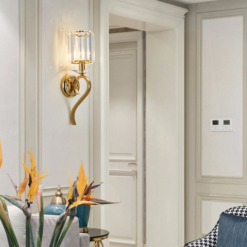 Half Cylinder Shade Crystal Wall Sconce Modern Style 1 Light Wall Mounted Light in Gold