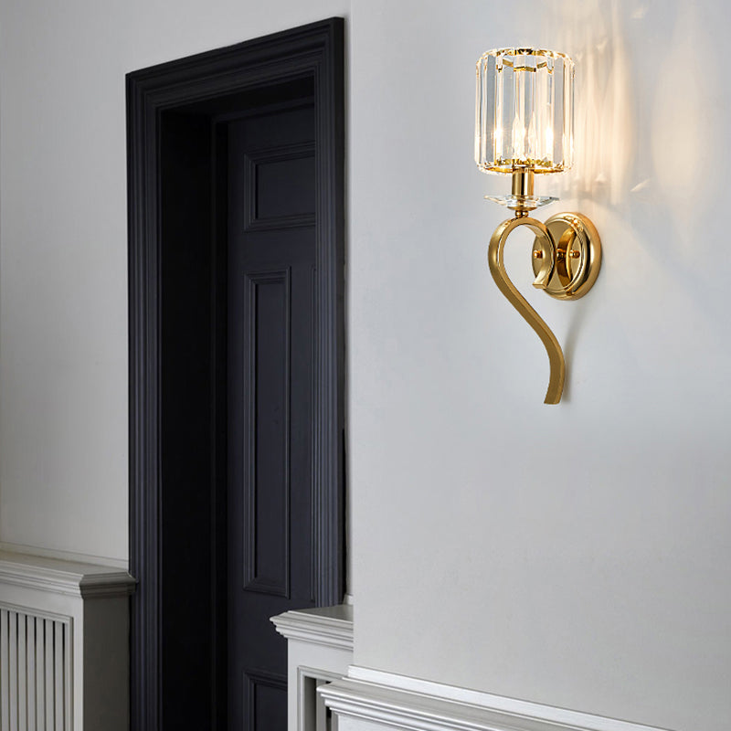 Half Cylinder Shade Crystal Wall Sconce Modern Style 1 Light Wall Mounted Light in Gold