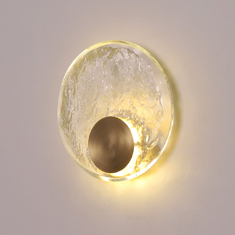 Round Shade Crystal Wall Sconce Modern Style Single Light Wall Mounted Light in Brass