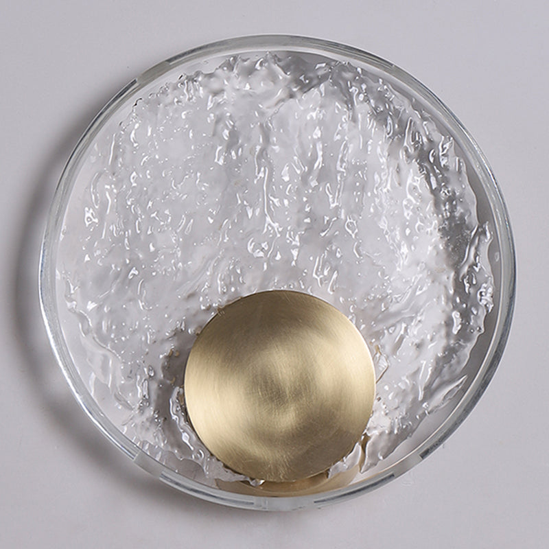 Round Shade Crystal Wall Sconce Modern Style Single Light Wall Mounted Light in Brass