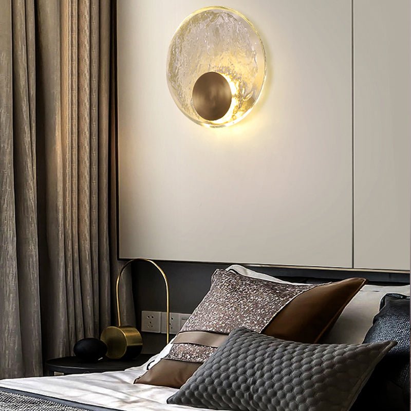Round Shade Crystal Wall Sconce Modern Style Single Light Wall Mounted Light in Brass