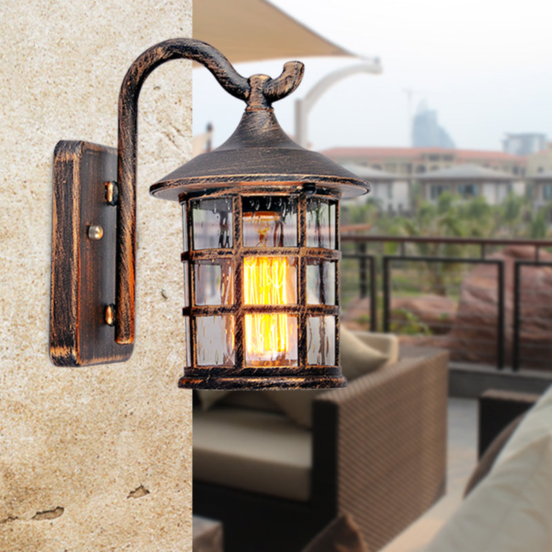 Modern Style Aluminum Wall Light Cage Shape Wall Sconce with Glass for Outdoors