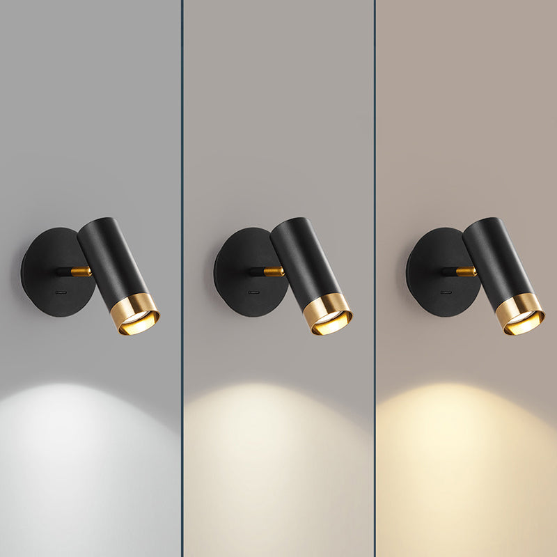 1-Light Modern Metal Wall Light Cylinder 5" High Reading Wall Sconce with Switch