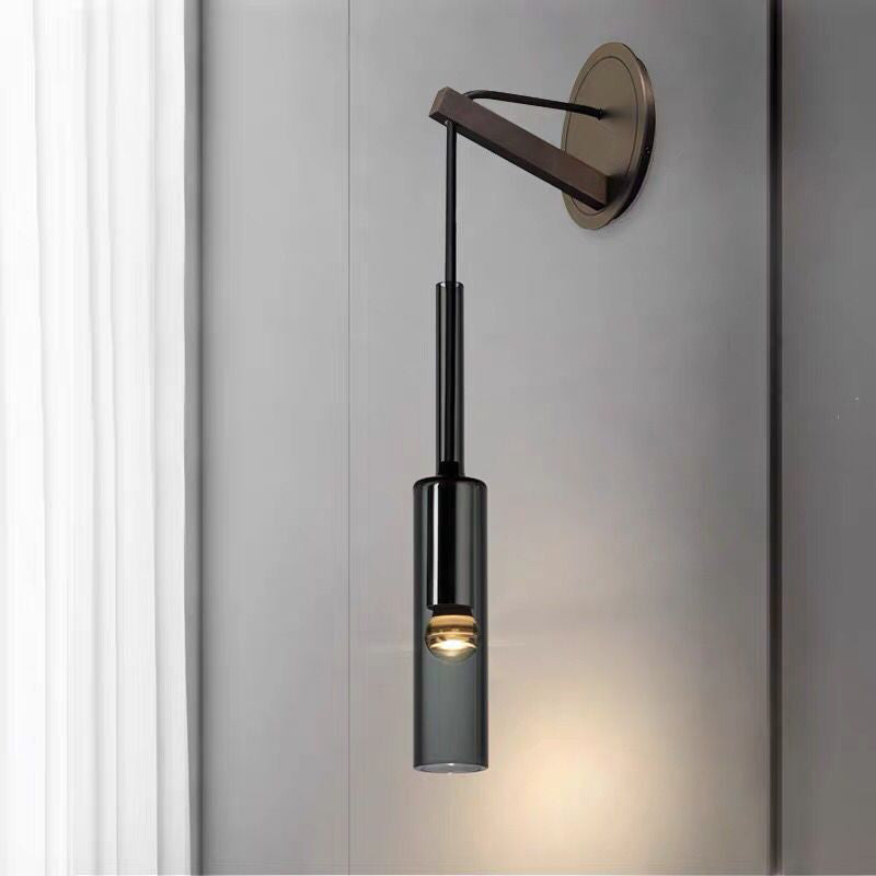 Half Cylinder Shade Crystal Wall Sconce Modern Style 1 Light Wall Mounted Light in Black