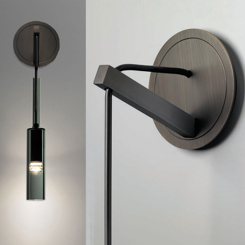 Half Cylinder Shade Crystal Wall Sconce Modern Style 1 Light Wall Mounted Light in Black