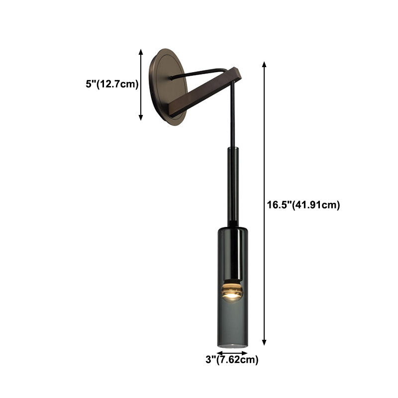 Half Cylinder Shade Crystal Wall Sconce Modern Style 1 Light Wall Mounted Light in Black