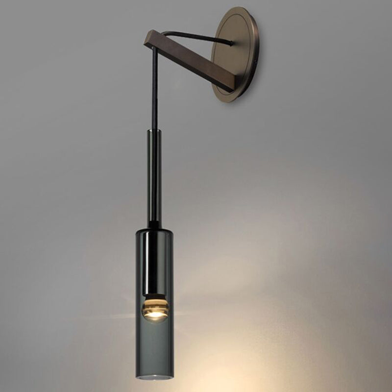 Half Cylinder Shade Crystal Wall Sconce Modern Style 1 Light Wall Mounted Light in Black