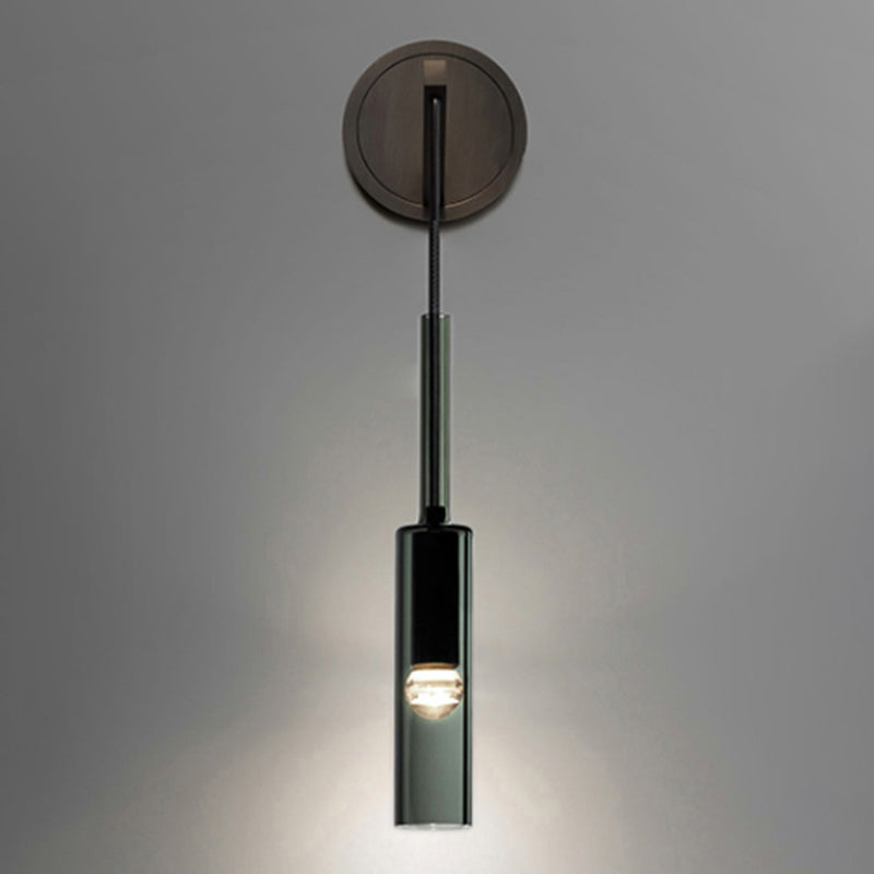 Half Cylinder Shade Crystal Wall Sconce Modern Style 1 Light Wall Mounted Light in Black