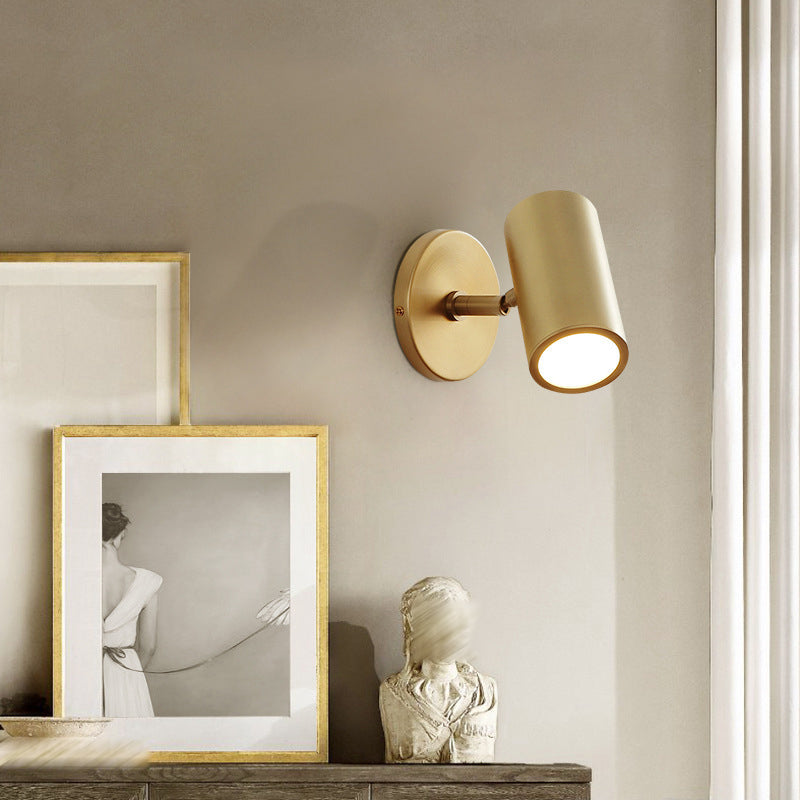 Modern Brass Wall Light Cylinder 6" High Reading Wall Sconce in Gold for Bedroom